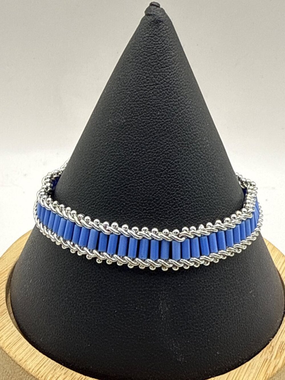 Blue Bugle Bead Silver Chainmaille Bracelet Goth Punk Coquette Indie